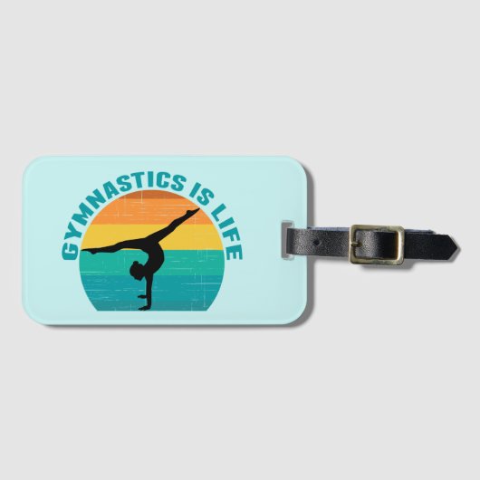 体操はライフビューティフルサンセット体操ティール(緑がかった色) ラゲッジタグ (正面横)