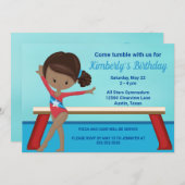 体操アフリカ系アメリカ人ガールズバースデーパーティー 招待状 (正面/裏面)