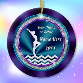体操オーナメントかわいらし紫、ティール(緑がかった色)、白 セラミックオーナメント