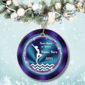 体操オーナメントかわいらし紫、ティール(緑がかった色)、白 セラミックオーナメント