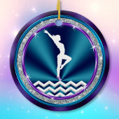 体操オーナメントかわいらし紫、ティール(緑がかった色)、白 セラミックオーナメント