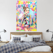 体操カラフル絵を描パーソナライズされた誕生日 キャンバスプリント (インサイチュ (寝室))