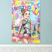 体操カラフル絵を描パーソナライズされた誕生日 キャンバスプリント (インサイチュ (ウッドフロア))
