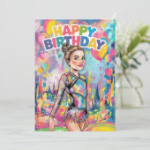 体操カラフル絵を描パーソナライズされた誕生日 招待状 (スタンド正面)