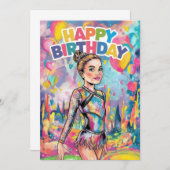 体操カラフル絵を描パーソナライズされた誕生日 招待状 (正面/裏面)