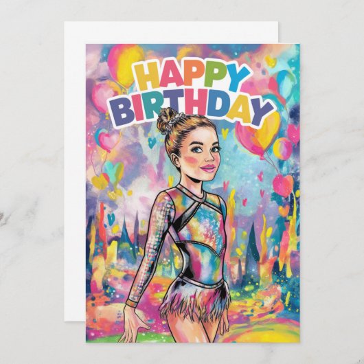 体操カラフル絵を描パーソナライズされた誕生日 招待状 (正面/裏面)