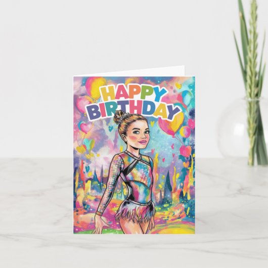 体操カラフル絵を描パーソナライズされた誕生日 招待状 (正面)