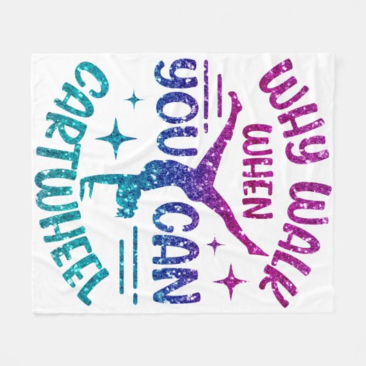 体操カーツホイールマゼンタパープルターコイズ フリースブランケット (正面(横))