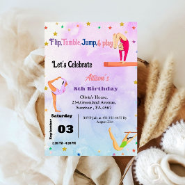 体操カートホイール女の子の誕生日パーティー 招待状