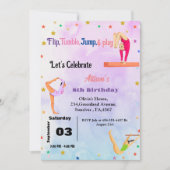 体操カートホイール女の子の誕生日パーティー 招待状 (正面)