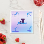 体操ガーリーブルーパープルモノグラムパーソナライズされた スタンダードカクテルナプキン (インサイチュ)