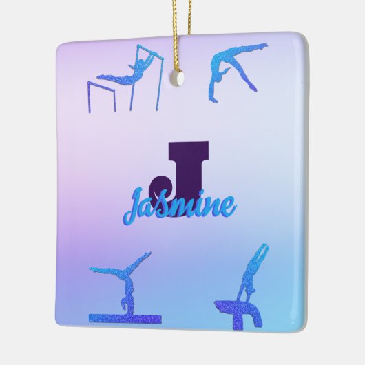 体操ガーリーブルーパープルモノグラムパーソナライズされた セラミックオーナメント (左)