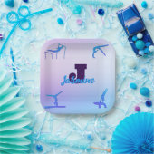 体操ガーリーブルーパープルモノグラムパーソナライズされた ペーパープレート (パーティー)