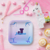 体操ガーリーブルーパープルモノグラムパーソナライズされた ペーパープレート (パーティー)