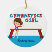体操ガールかわいいブルーモノグラム体操選手 セラミックオーナメント (正面)