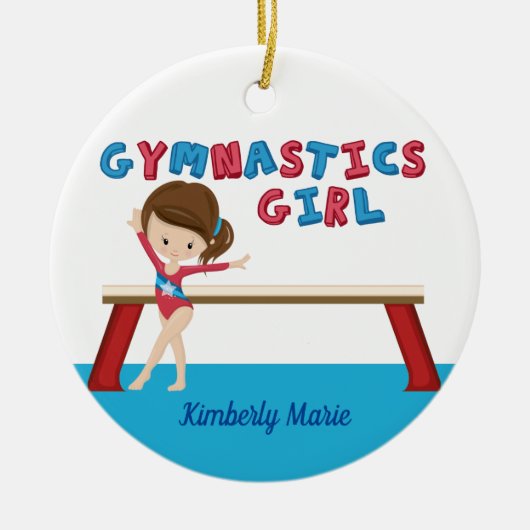 体操ガールかわいいブルーモノグラム体操選手 セラミックオーナメント (正面)
