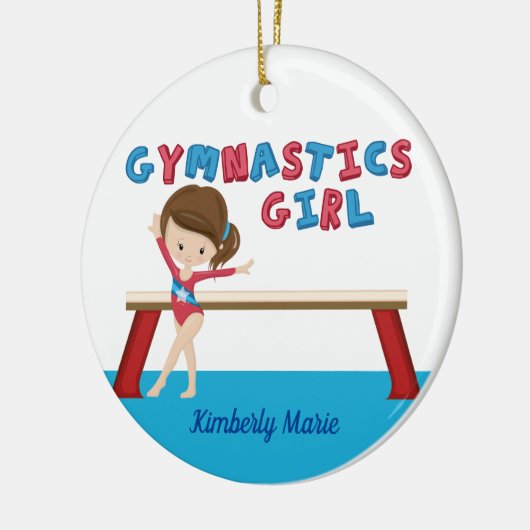 体操ガールかわいいブルーモノグラム体操選手 セラミックオーナメント (左)