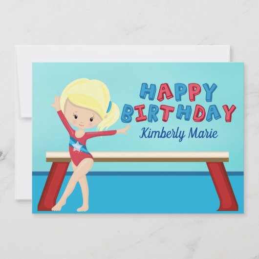体操ガールかわいいブロンド体操誕生日 カード (正面)