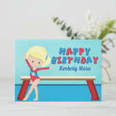 体操ガールかわいいブロンド体操誕生日 カード (スタンド正面)