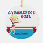 体操ガールかわいいブロンド体操選手パーソナライズされた セラミックオーナメント (正面)