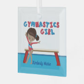 体操ガールカスタムアフリカンアメリカン体操選手 ガラスオーナメント (正面左)