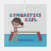 体操ガールカスタムアフリカンアメリカン体操選手 ガラスオーナメント (正面)