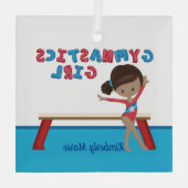 体操ガールカスタムアフリカンアメリカン体操選手 ガラスオーナメント (裏面)