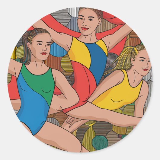 体操ガールズアクロダンサーカラフルパターン ラウンドシール (正面)