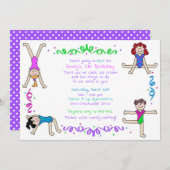 体操ガールズタンブリングパーティー体操選手キッズ 招待状 (正面/裏面)