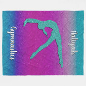 体操ガールターコイズマゼンタグラデーションン フリースブランケット (正面(横))