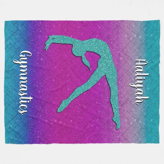 体操ガールターコイズマゼンタグラデーションン フリースブランケット (正面(横))