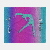 体操ガールターコイズマゼンタグラデーションン フリースブランケット (正面(横))