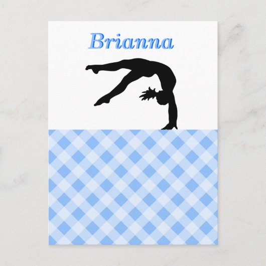 体操ガールブリスフルインパーソナライズされたブルー ポストカード (正面)