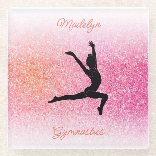 体操ガール体操選手レオタードピンクタンジェリン ガラスコースター (正面)