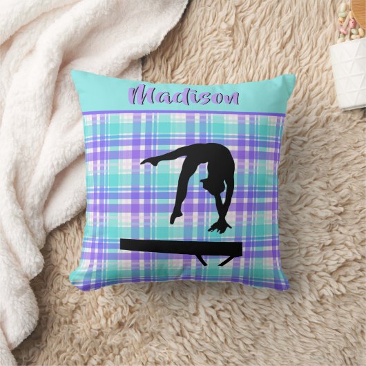 体操ガール薄紫紫とアクアパーソナライズされた クッション (ブランケット)