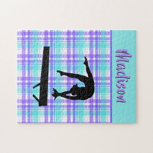 体操ガール薄紫紫とアクアパーソナライズされた ジグソーパズル (横)