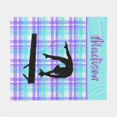 体操ガール薄紫紫とアクアパーソナライズされた フリースブランケット (正面(横))