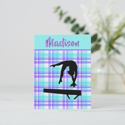 体操ガール薄紫紫とアクアパーソナライズされた ポストカード (スタンド正面)