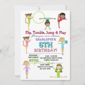 体操キッズガール誕生日パーティーテーマ 招待状 (正面)