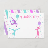 体操ギムナスト誕生日パーティーサンキューカード セーブザデート (正面/裏面)