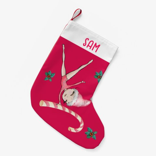 体操クリスマスストッキング | Gymnastガールピンク スモールクリスマスストッキング (正面 (吊り時))