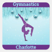 体操クリスマスパープルアクアパーソナライズされた スクエアシール (正面)