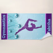 体操クリスマスパープルアクアパーソナライズされた ビーチタオル (正面)