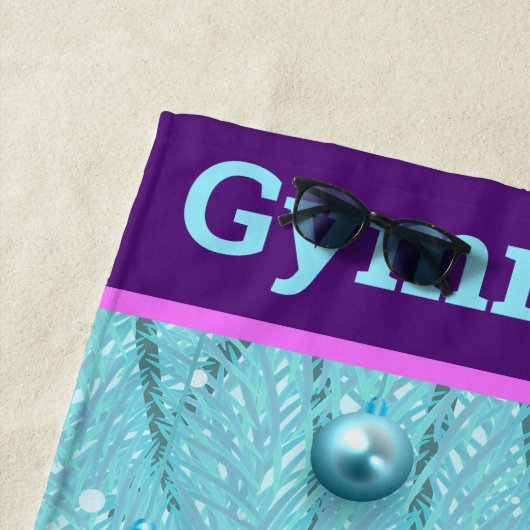 体操クリスマスパープルアクアパーソナライズされた ビーチタオル (インサイチュ)