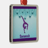体操クリスマスパープルアクアパーソナライズされた メタルオーナメント (右)