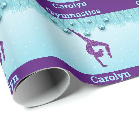 体操クリスマスパープルアクアパーソナライズされた ラッピングペーパー (ロールコーナー)