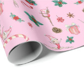 体操クリスマスラッピング紙ピンクホリデイ ラッピングペーパー (ロールコーナー)
