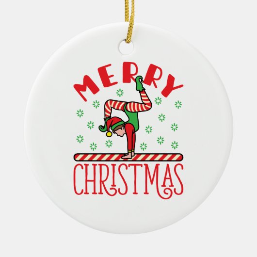 体操クリスマス小妖精や小人オンビーム セラミックオーナメント (正面)