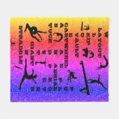 体操クロスワードスキルレインボースパークル フリースブランケット (正面(横))