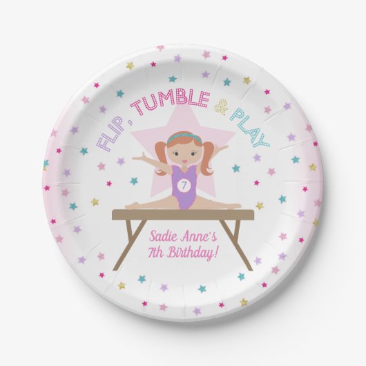 体操ジャンプパーティー赤毛バースデーパーティー ペーパープレート (正面)